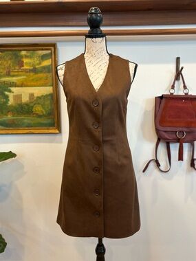 Steve Madden Brown Faux Leather Button Front Mini Dress